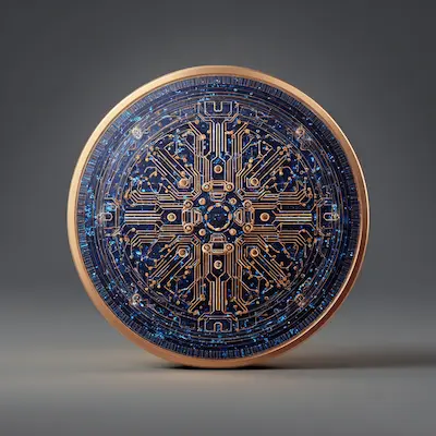 Representación visual del token utility AIBOT con elementos de staking y recompensas