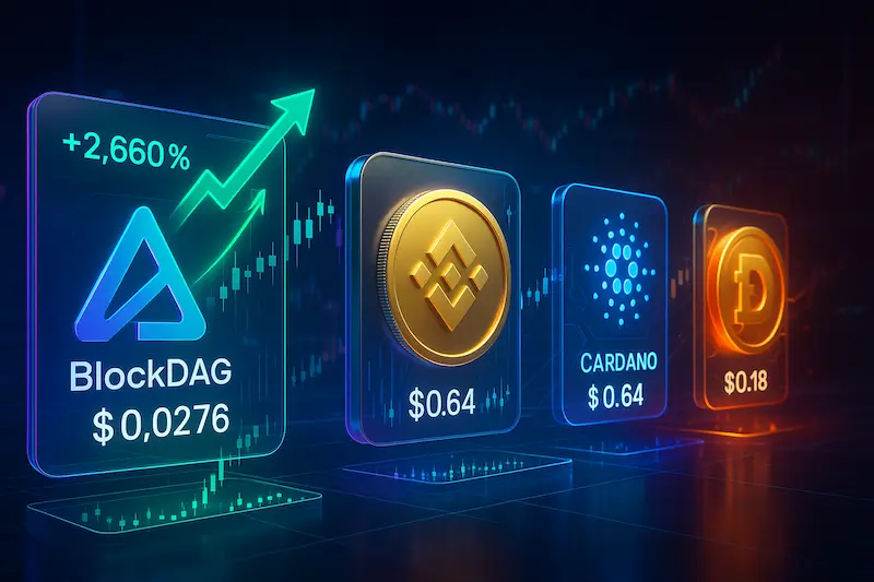 Las Mejores Cryptos Que Dominarán 2025** **BlockDAG Explota 2,660% • BNB Consolida • ADA Despierta • DOGE Resurge**